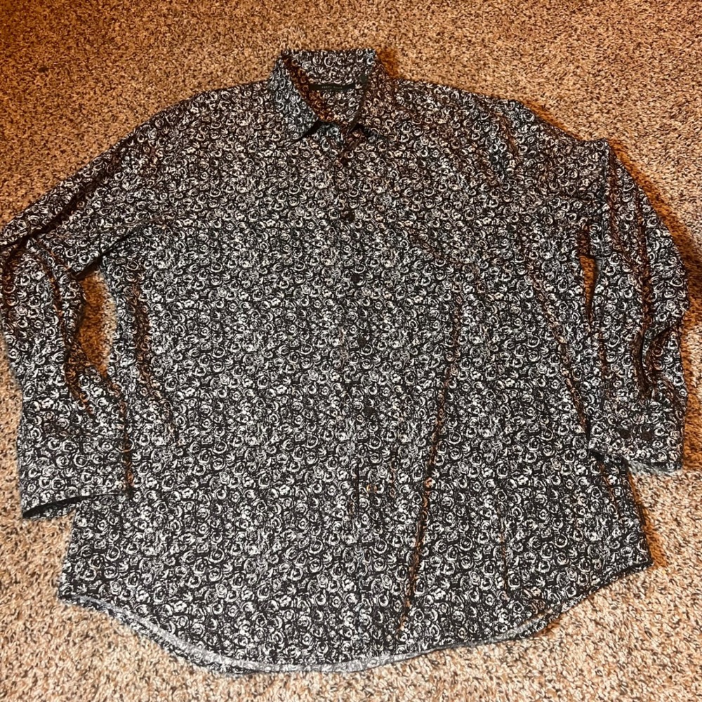 Perry Ellis Floral Print Button Down Shirt Long‎ Sleeve Top XL